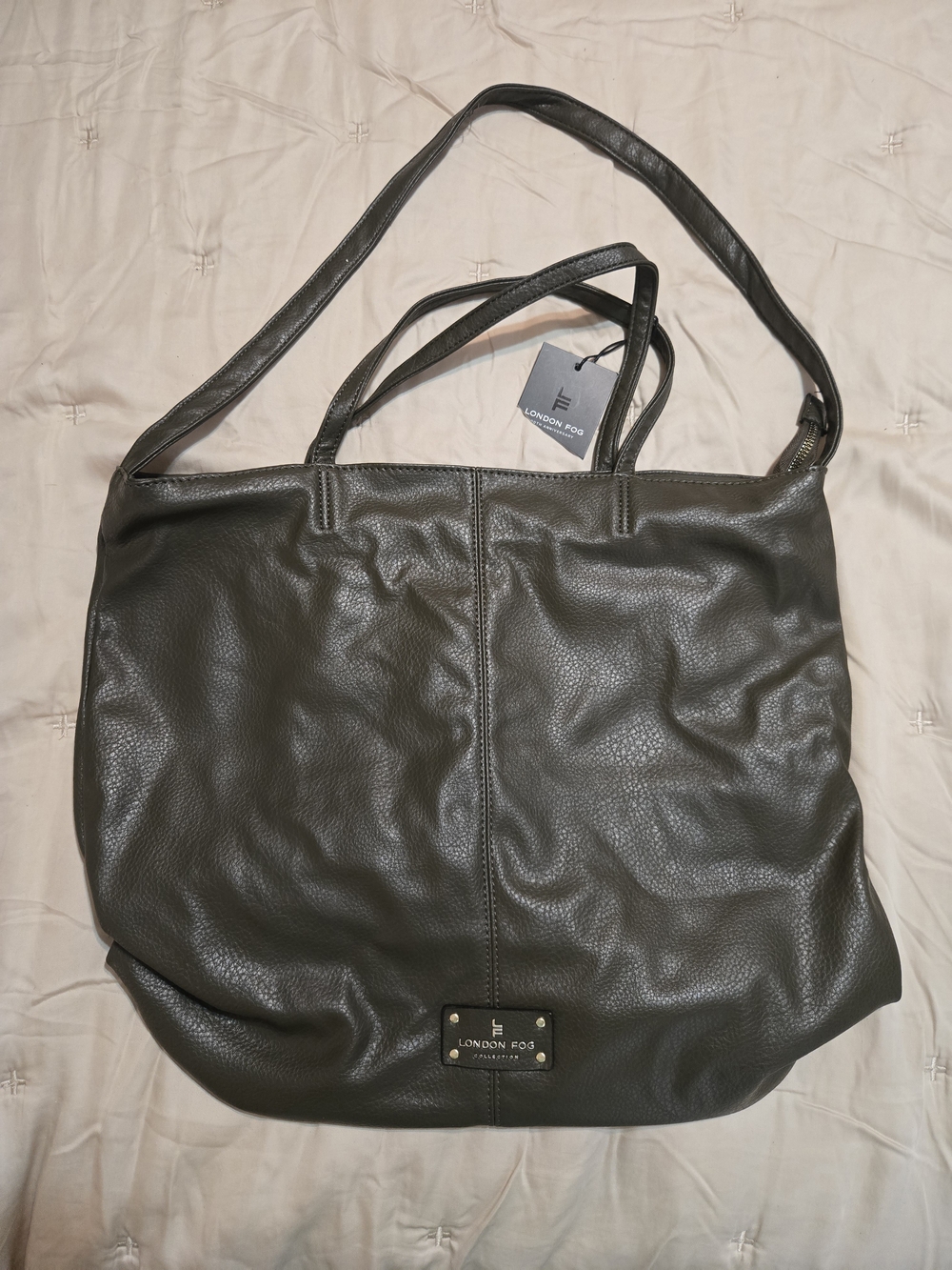 London Fog Olive Leather Tote Bag